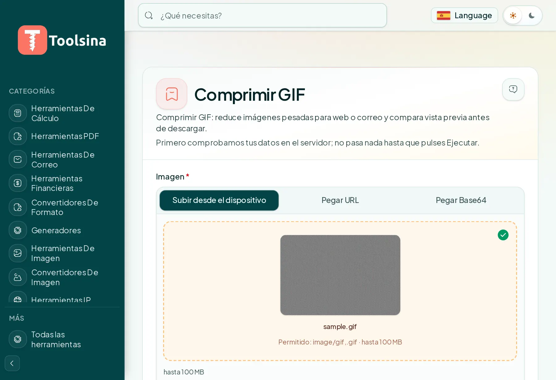 Revisa tu archivo y ajusta las opciones — Cómo comprimir una imagen GIF (gratis, en línea)