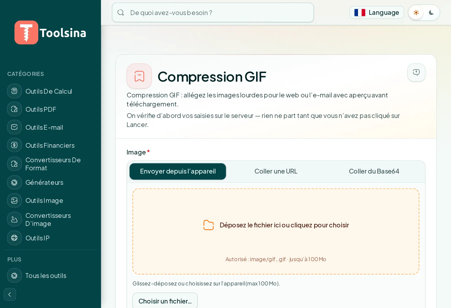 Ouvrez l’outil et importez votre fichier — Comment compresser une image GIF (gratuit, en ligne)