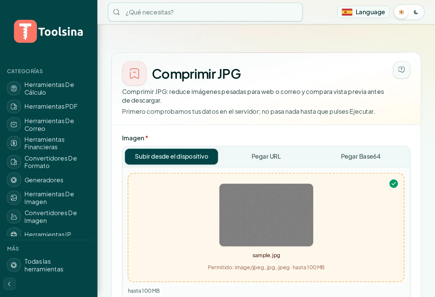 Revisa tu archivo y ajusta las opciones — Cómo comprimir una imagen JPG (gratis, en línea)
