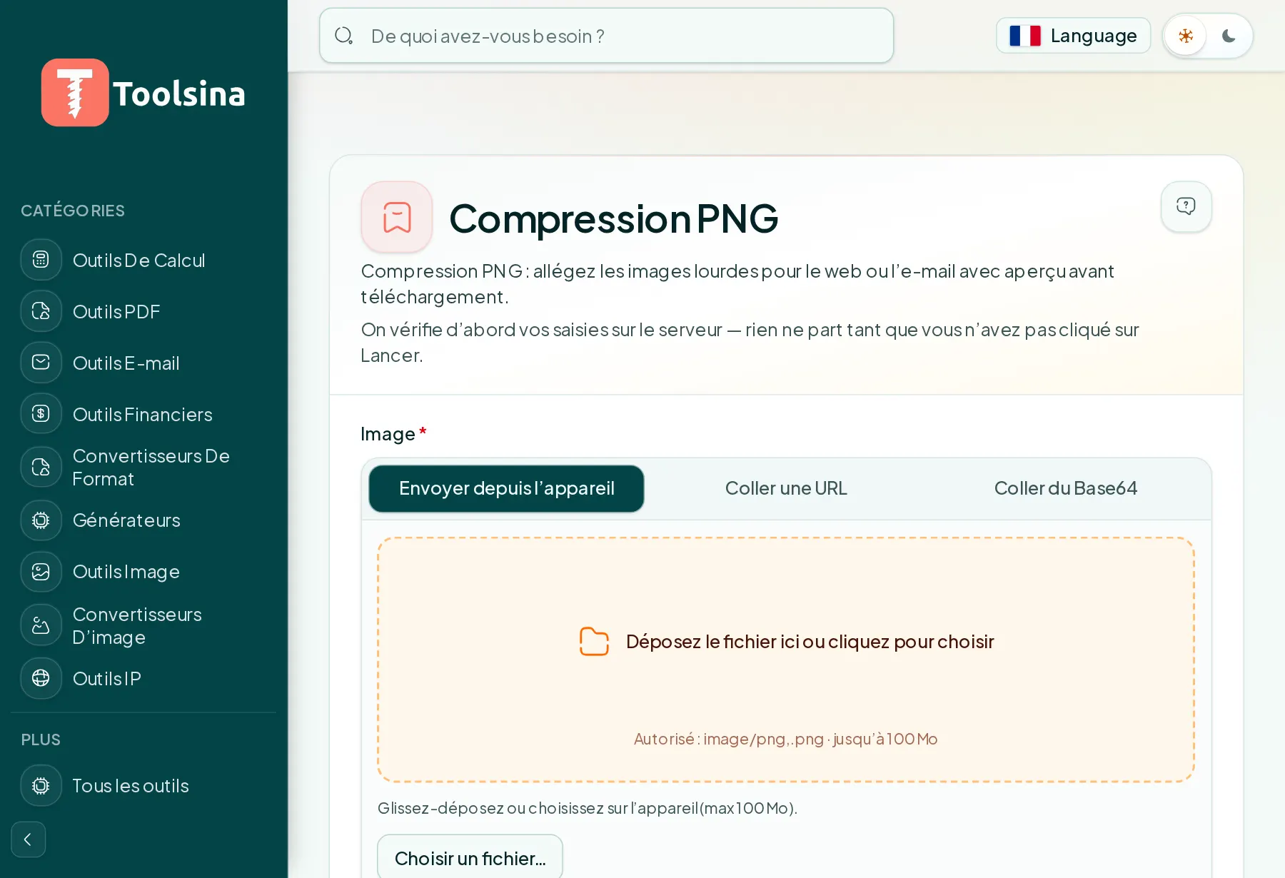Ouvrez l’outil et importez votre fichier — Comment compresser une image PNG (gratuit, en ligne)