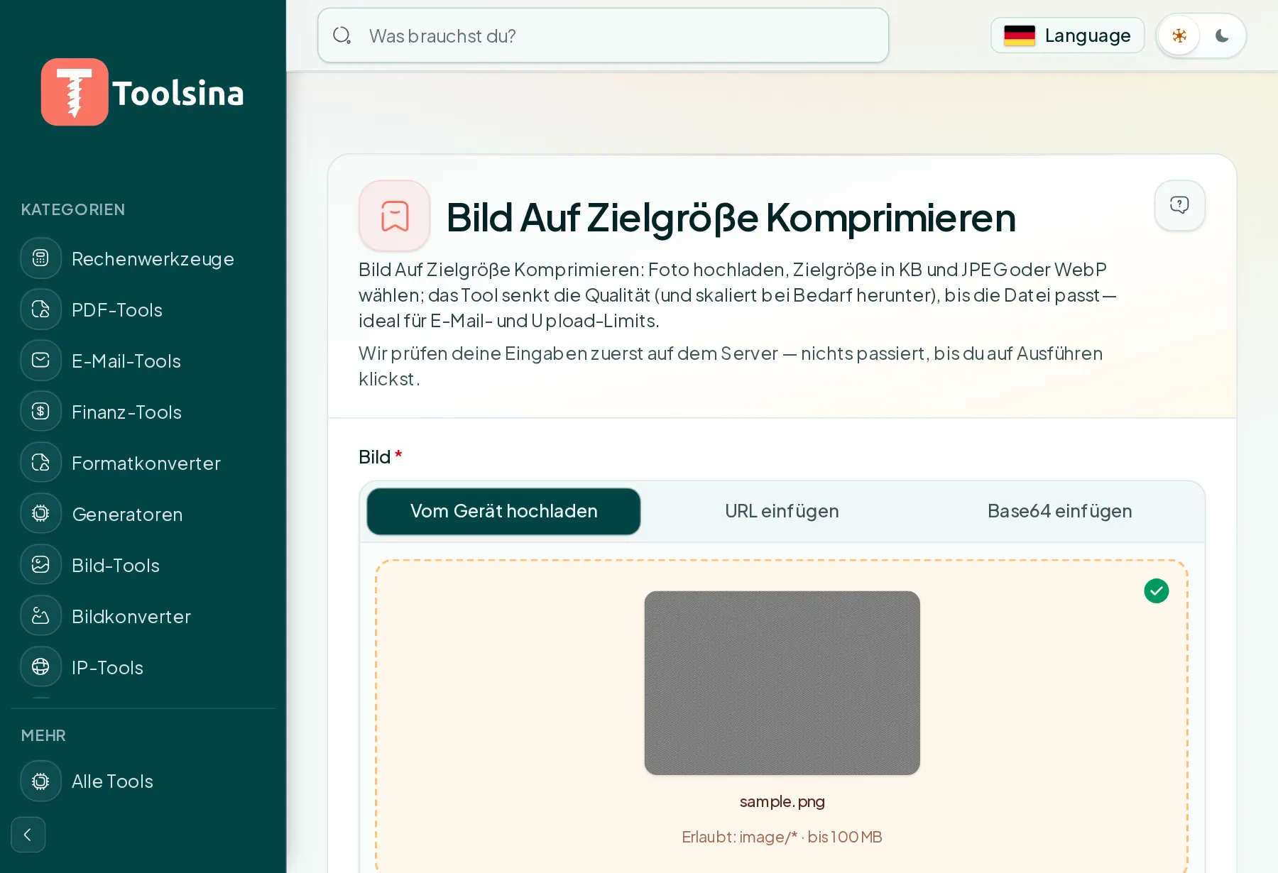 Datei prüfen und die Optionen anpassen — So komprimieren Sie ein Bild auf eine Ziel-Dateigröße (KB)