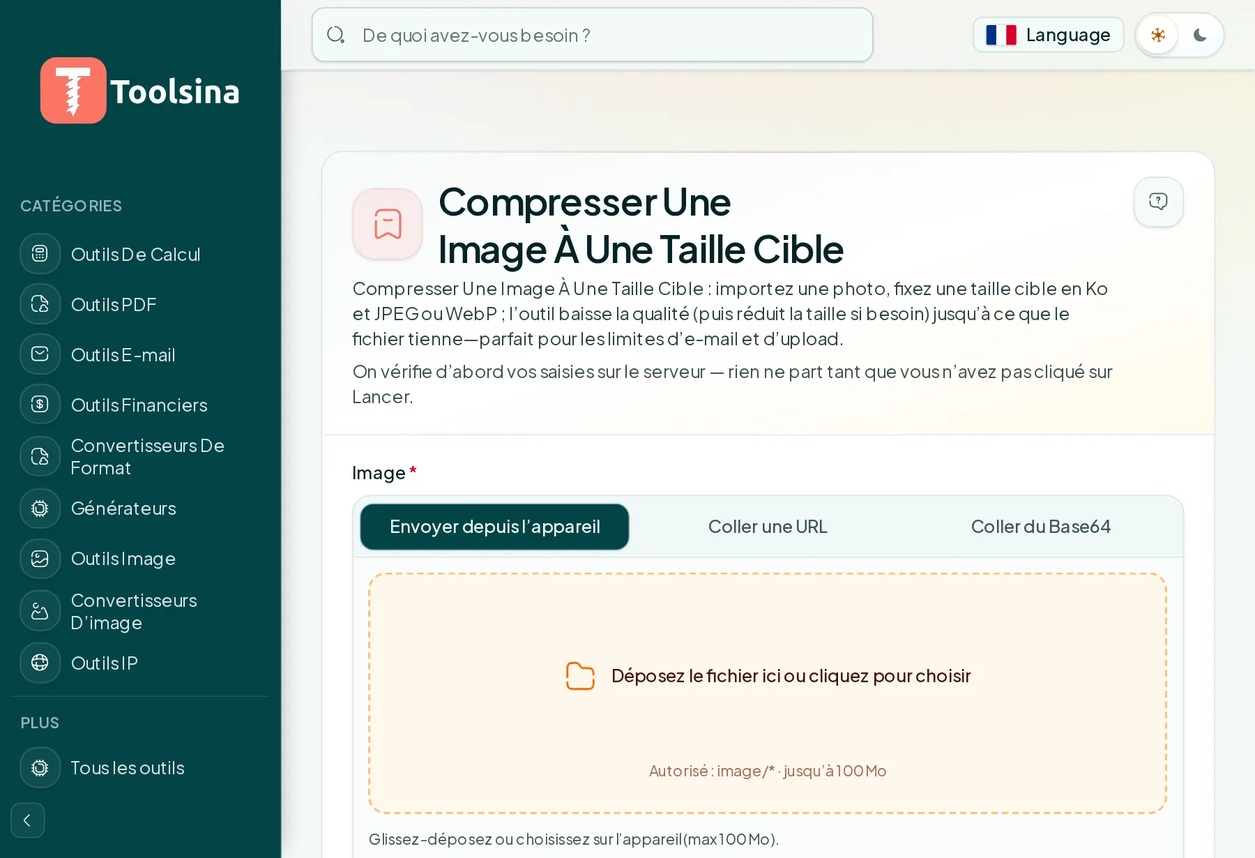 Ouvrez l’outil et importez votre fichier — Comment compresser une image à une taille de fichier cible (KB)