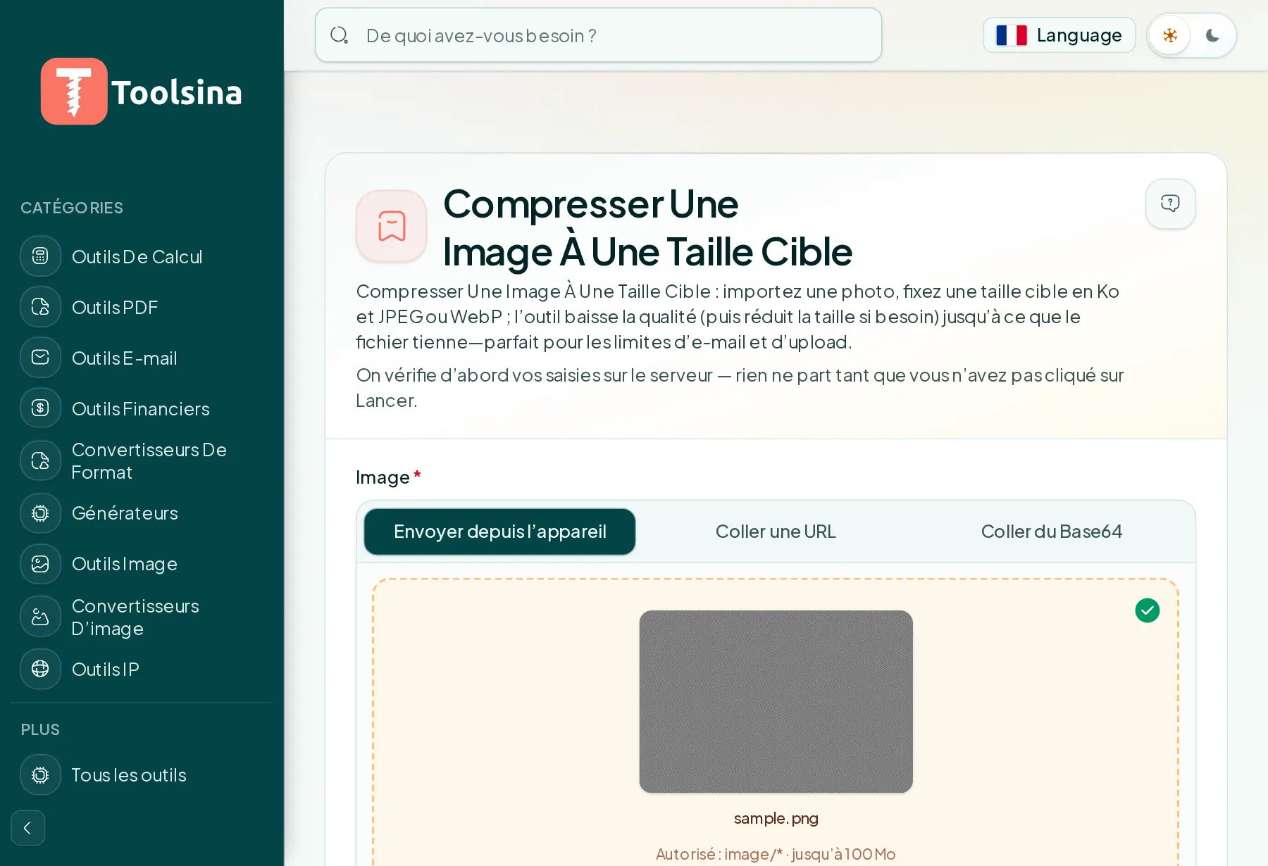 Vérifiez votre fichier et réglez les options — Comment compresser une image à une taille de fichier cible (KB)