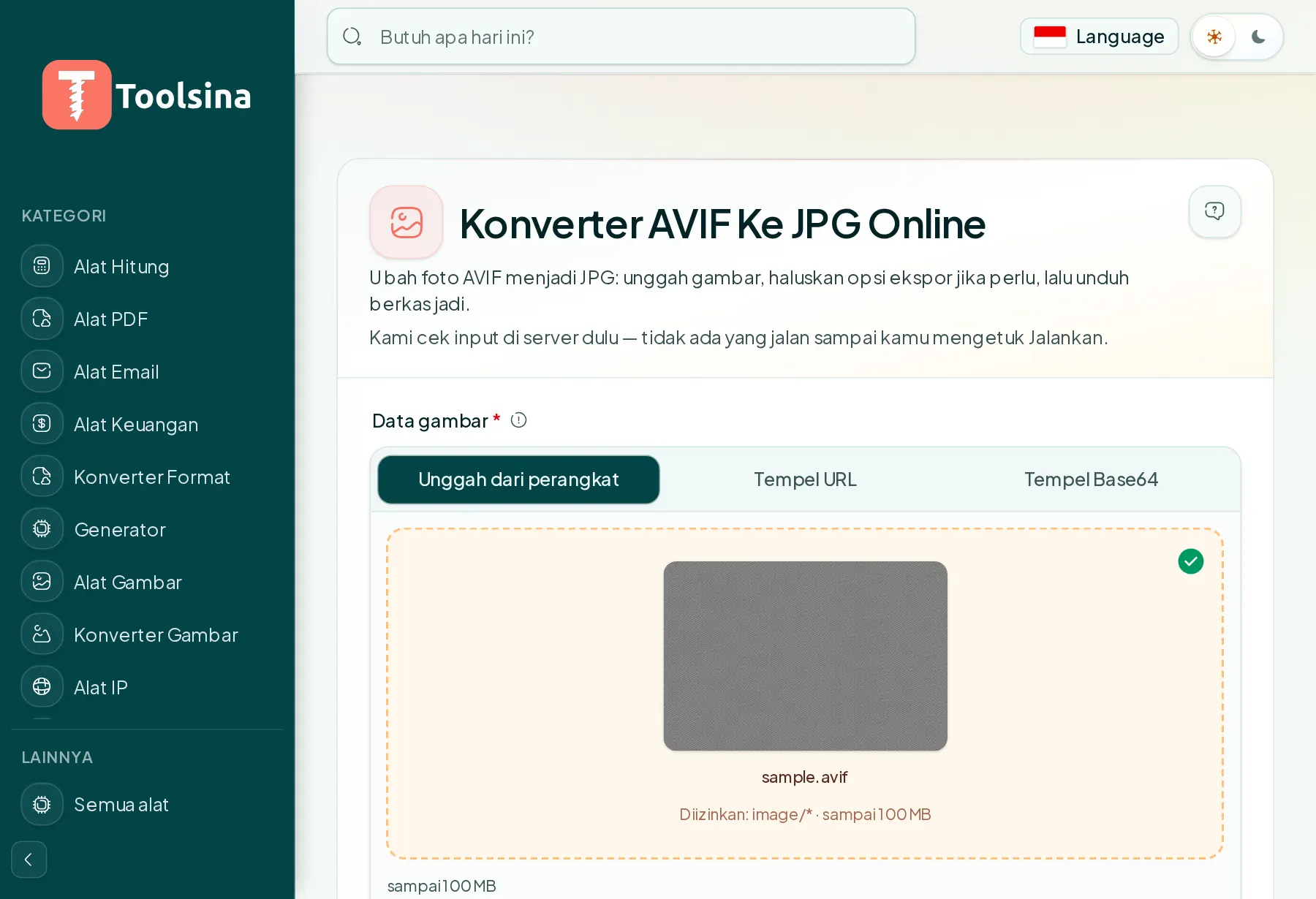 Periksa berkas Anda dan sesuaikan opsinya — Cara Mengonversi AVIF ke JPG (Gratis, Online)