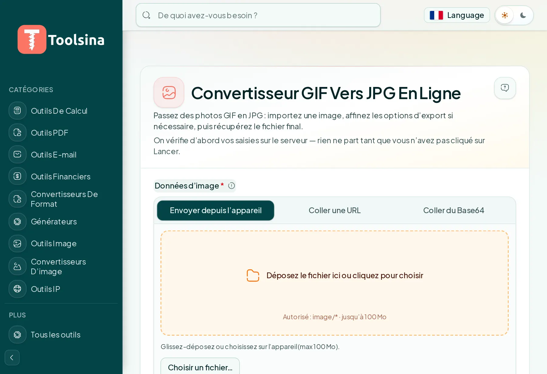 Ouvrez l’outil et importez votre fichier — Comment convertir un GIF en JPG (gratuit, en ligne)