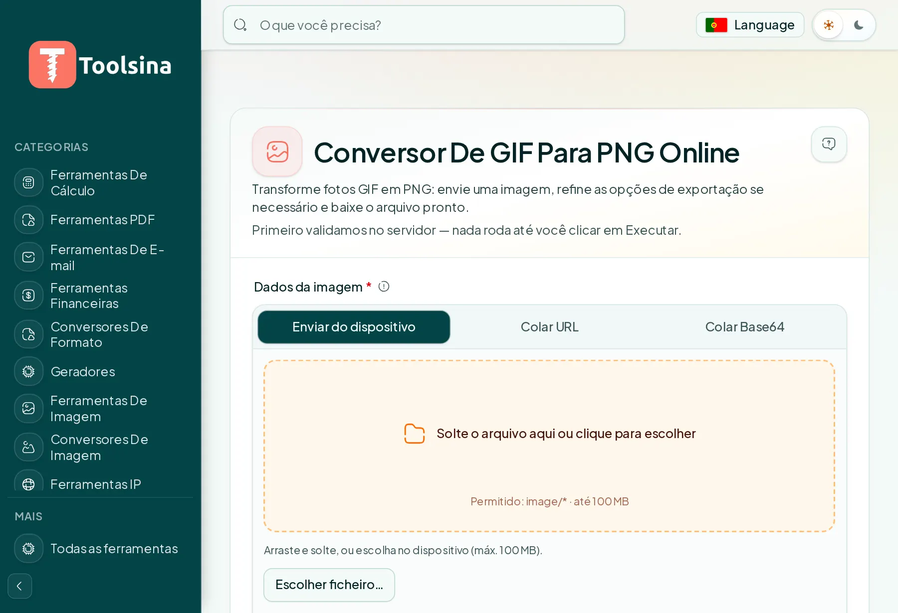 Abra a ferramenta e envie seu arquivo — Como converter GIF em PNG (grátis, on-line)