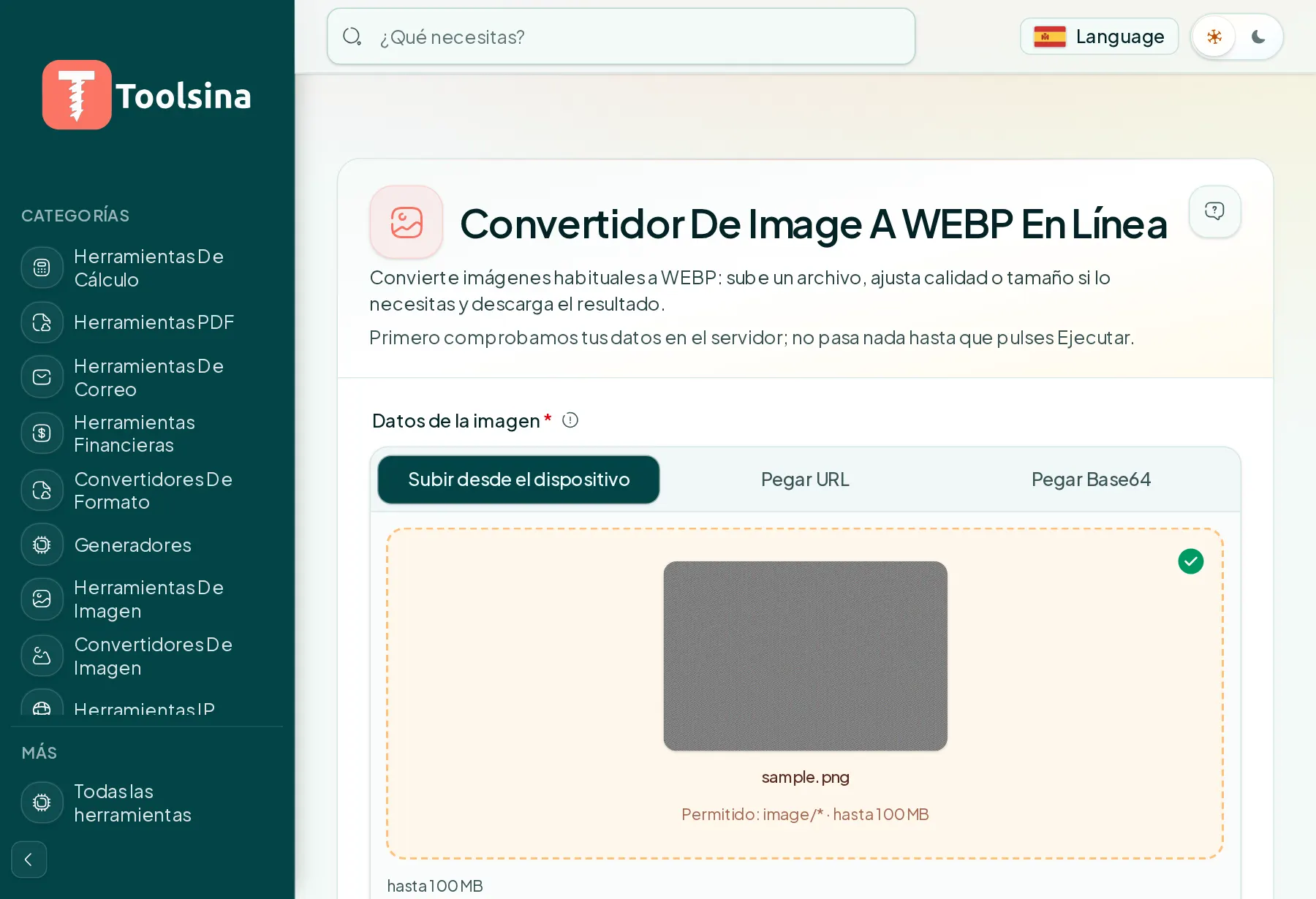 Revisa tu archivo y ajusta las opciones — Cómo convertir una imagen a WebP (gratis, en línea)