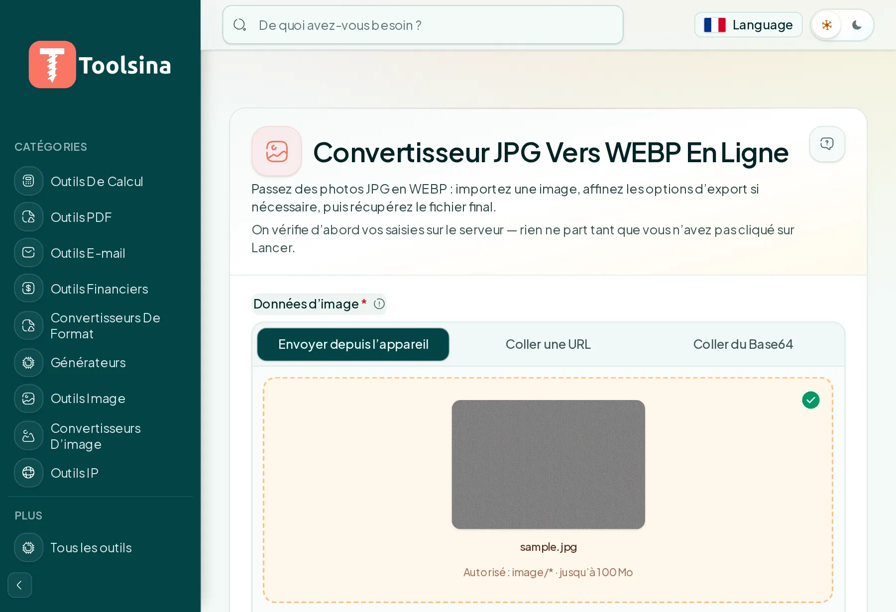 Vérifiez votre fichier et réglez les options — Comment convertir un JPG en WebP (gratuit, en ligne)