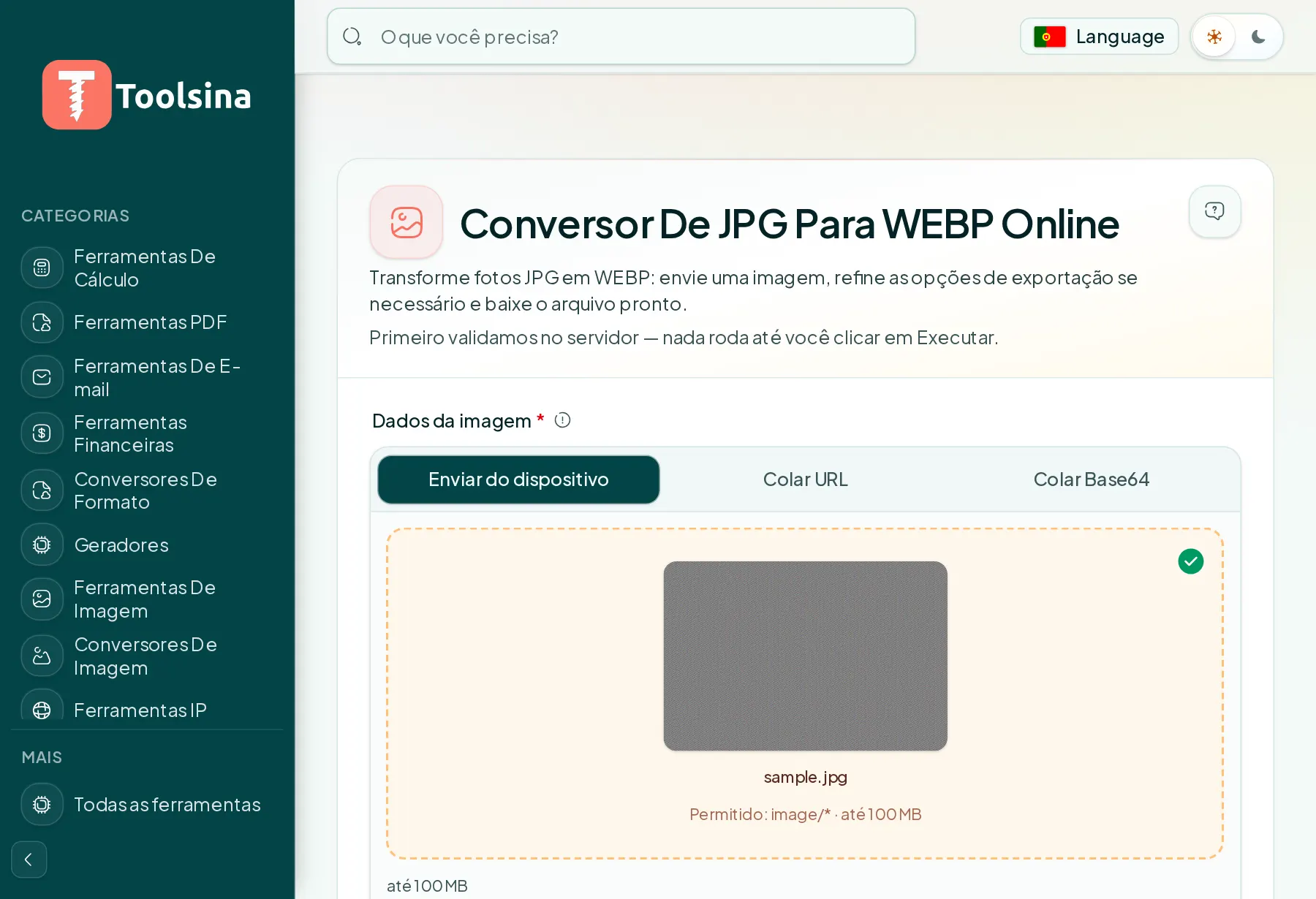 Verifique seu arquivo e ajuste as opções — Como Converter JPG para WebP (grátis, online)