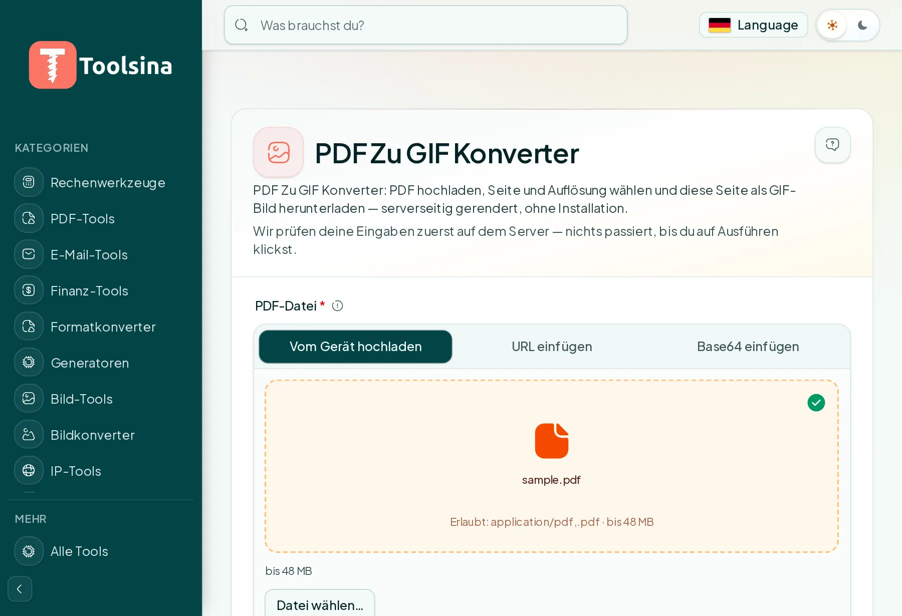 Datei prüfen und die Optionen anpassen — PDF in GIF umwandeln (kostenlos, online)
