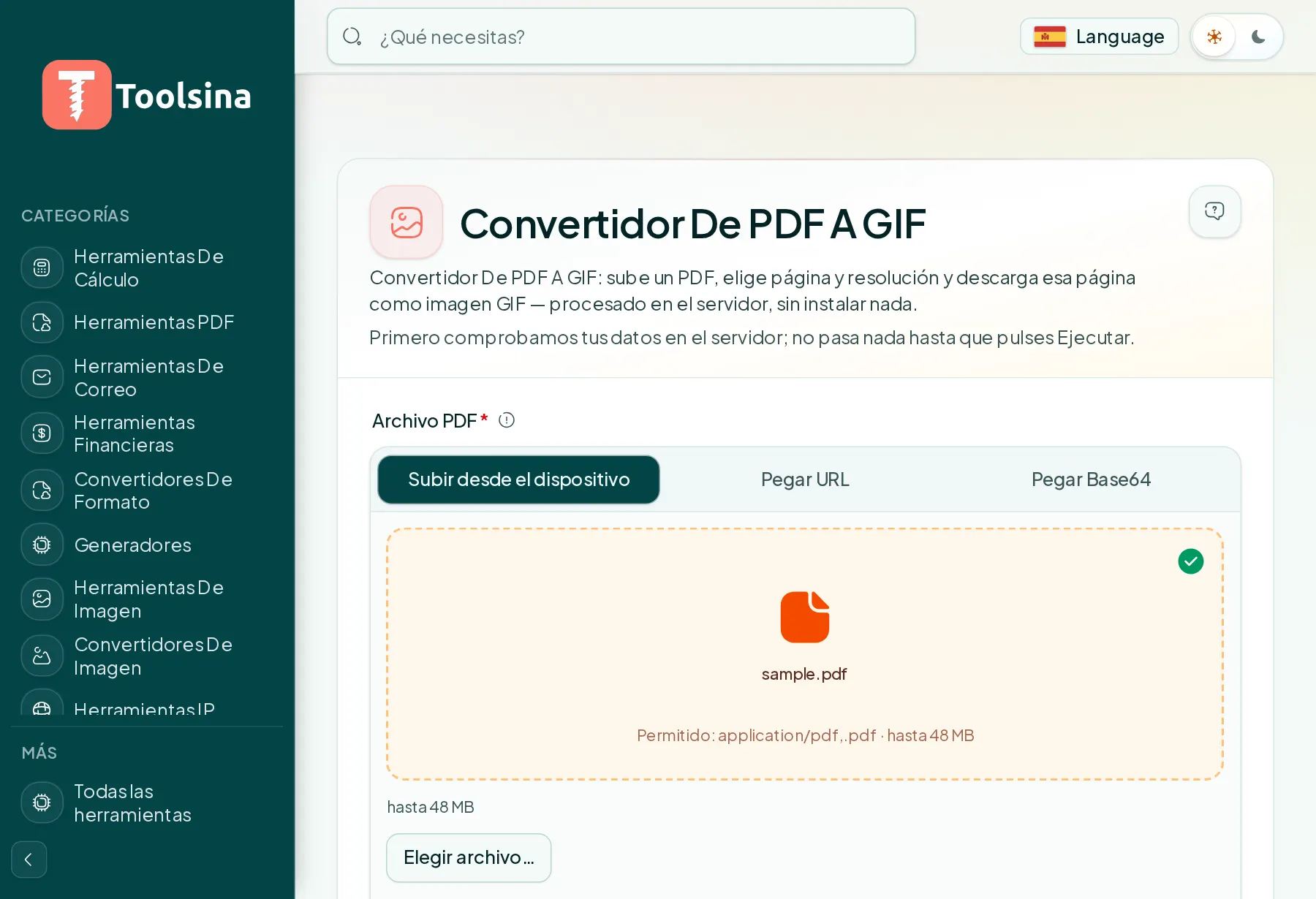 Revisa tu archivo y ajusta las opciones — Cómo convertir un PDF a GIF (gratis, en línea)