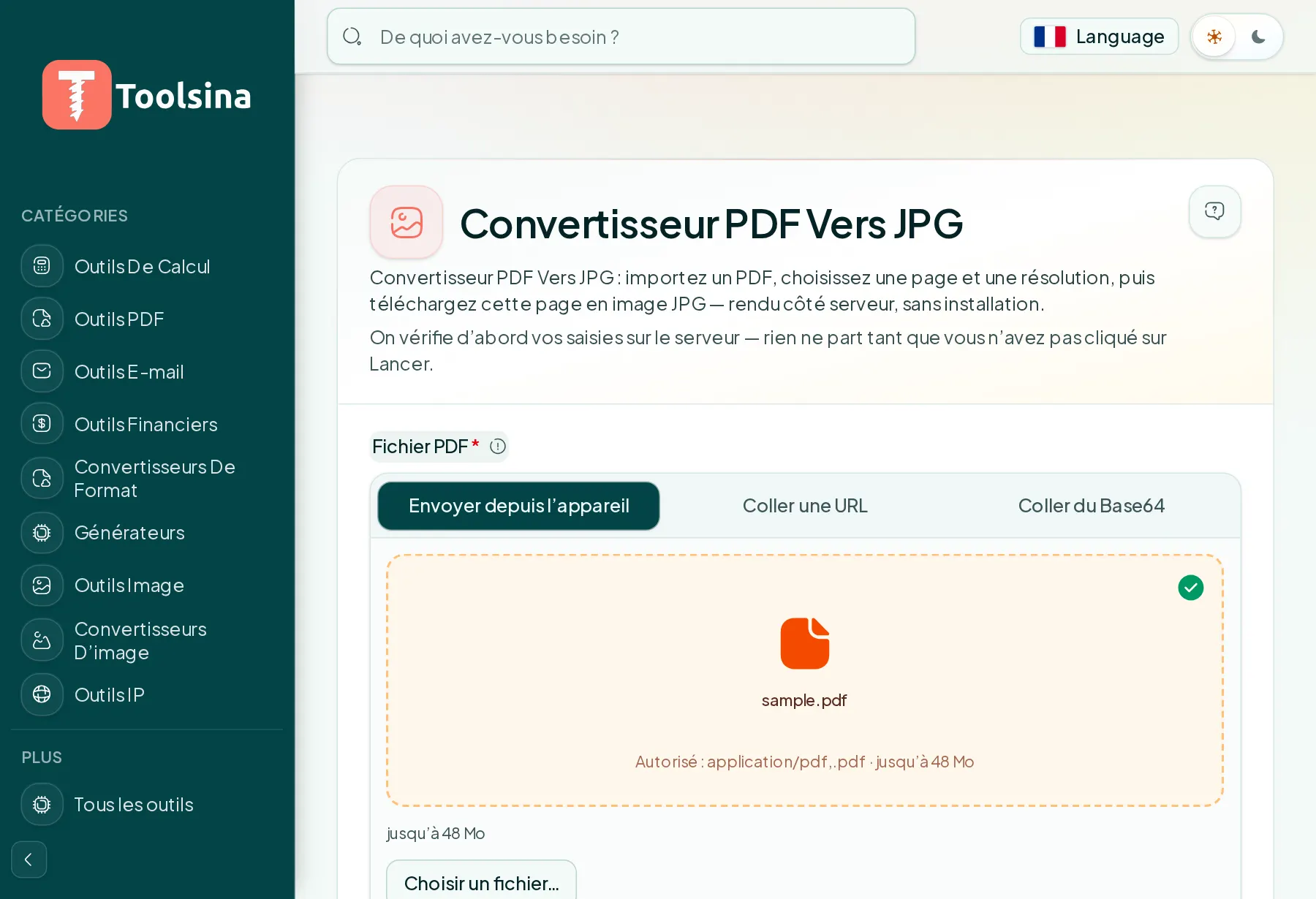 Vérifiez votre fichier et réglez les options — Comment convertir un PDF en JPG (gratuit, en ligne)