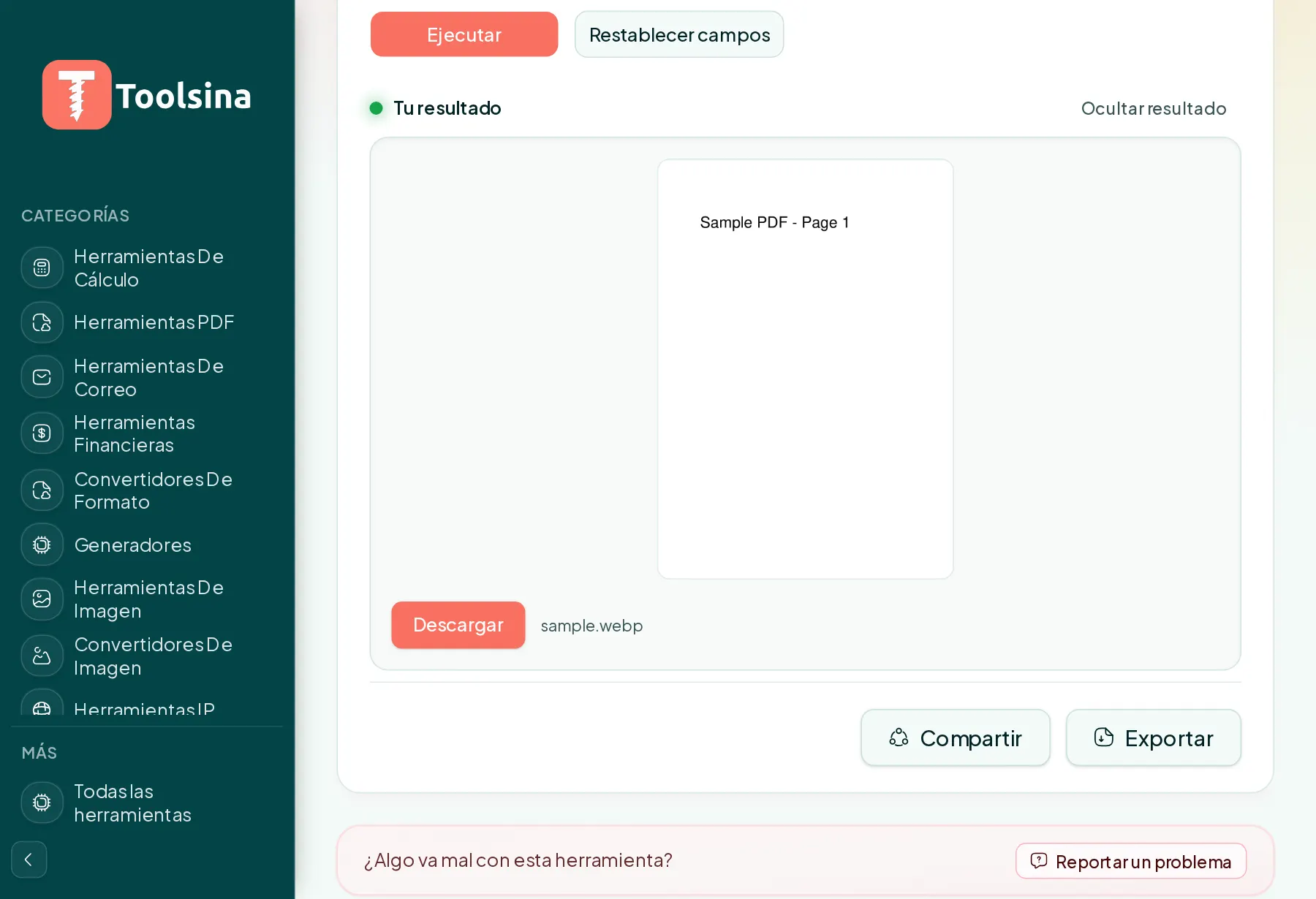 Ejecútala y descarga tu resultado — Cómo convertir un PDF a WebP (gratis, en línea)