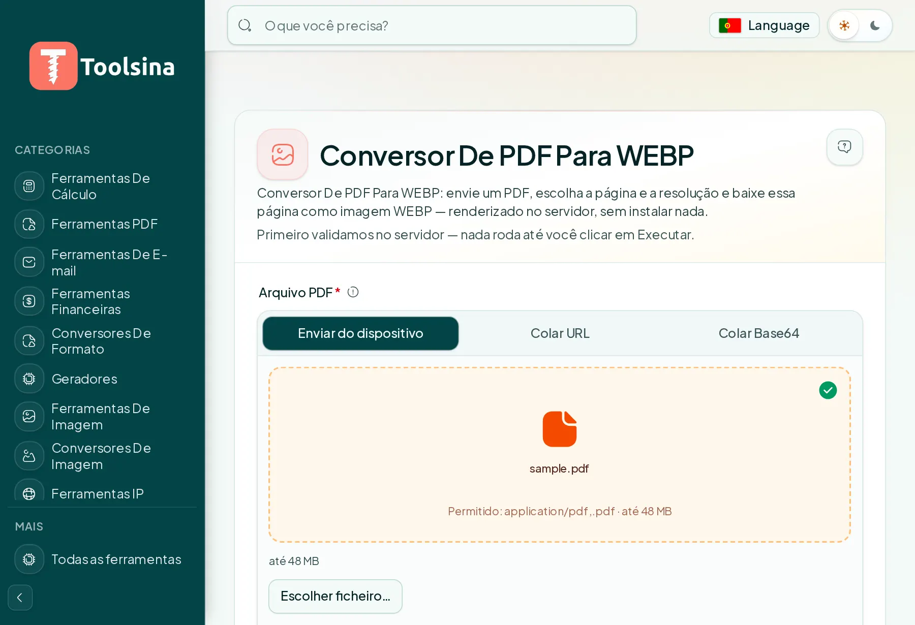 Verifique seu arquivo e ajuste as opções — Como converter um PDF em WebP (grátis, online)