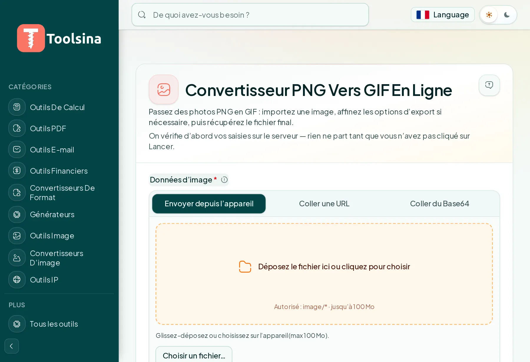 Ouvrez l’outil et importez votre fichier — Comment convertir un PNG en GIF (gratuit, en ligne)