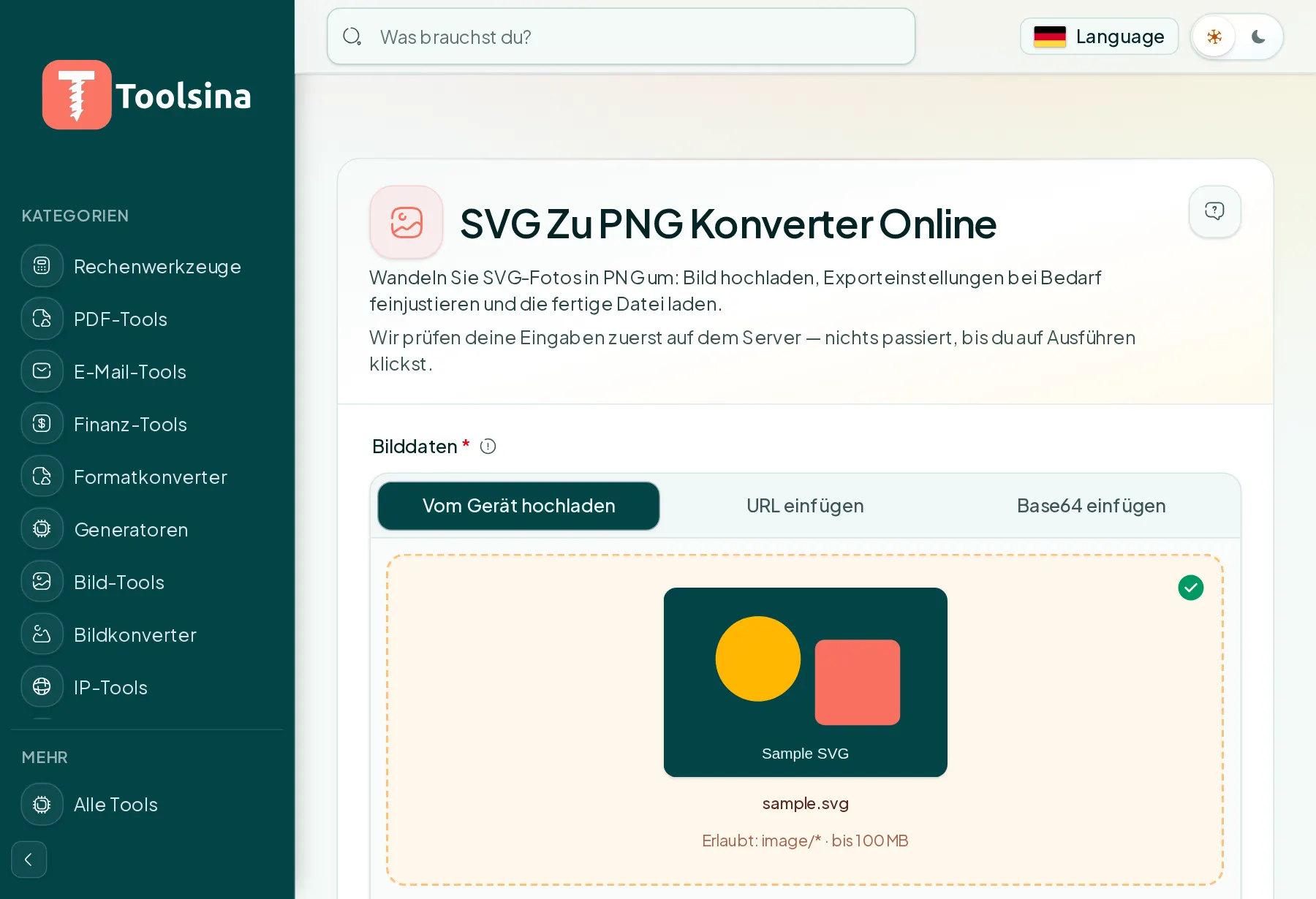 Datei prüfen und die Optionen anpassen — SVG in PNG umwandeln (kostenlos, online)
