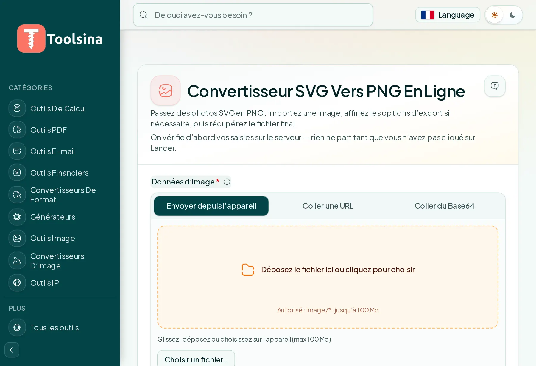 Ouvrez l’outil et importez votre fichier — Comment convertir un SVG en PNG (gratuit, en ligne)