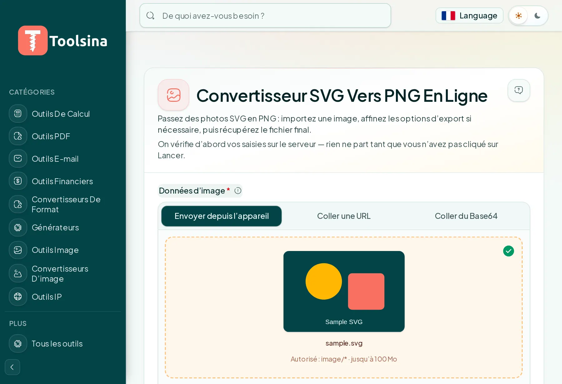 Vérifiez votre fichier et réglez les options — Comment convertir un SVG en PNG (gratuit, en ligne)