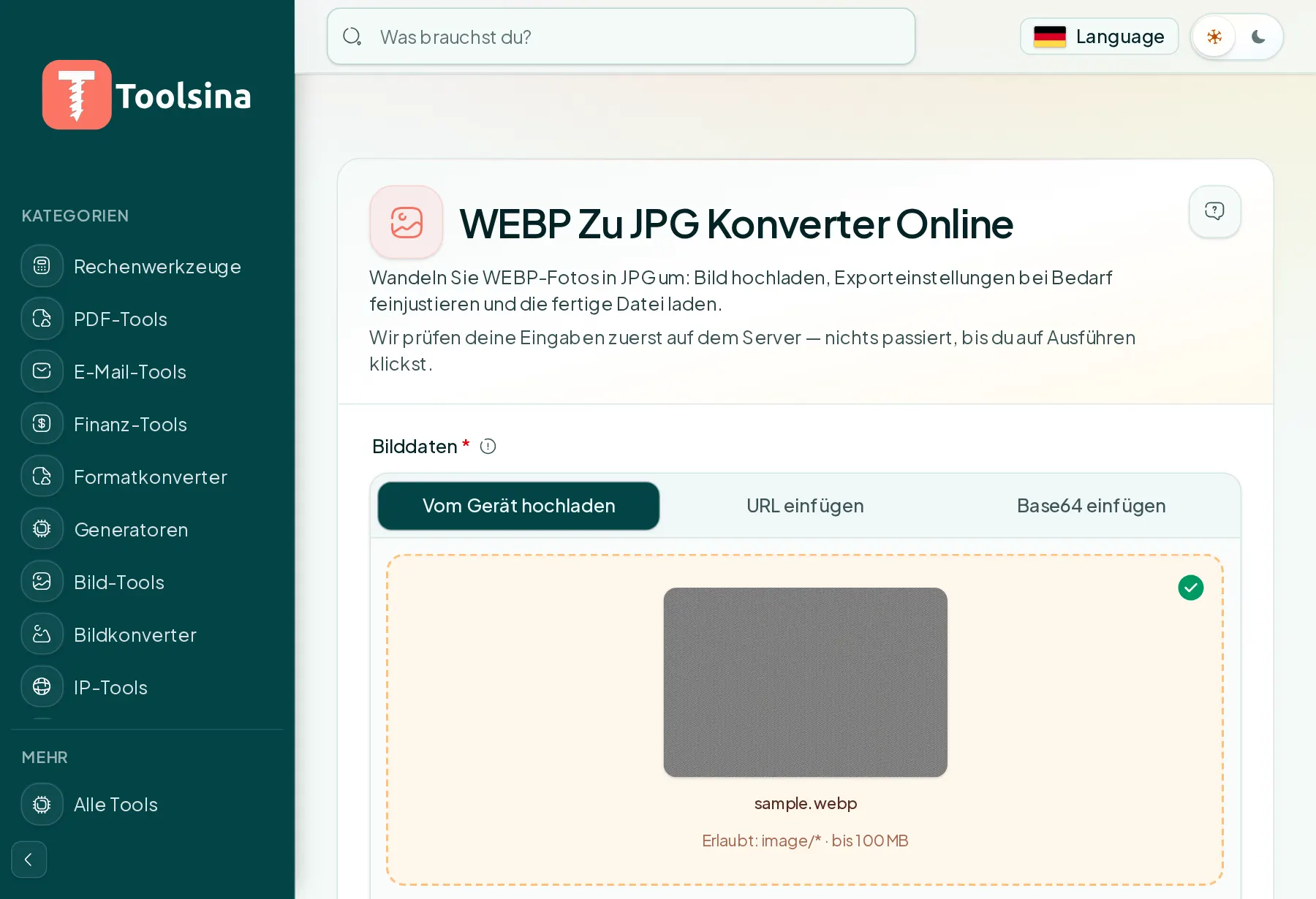 Datei prüfen und die Optionen anpassen — So konvertieren Sie WebP in JPG (kostenlos, online)