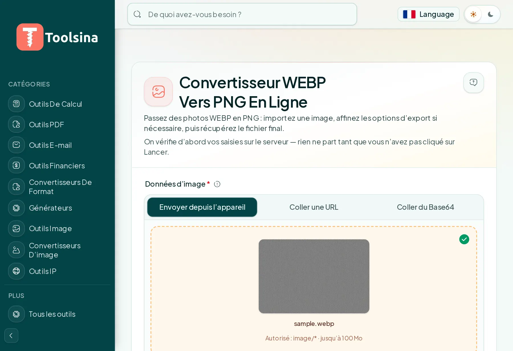 Vérifiez votre fichier et réglez les options — Comment convertir WebP en PNG (gratuit, en ligne)