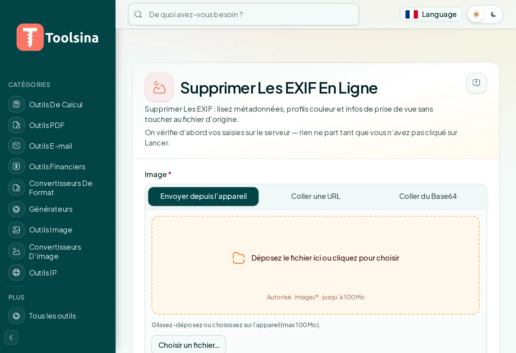 Ouvrez l’outil et importez votre fichier — Comment supprimer les données EXIF (métadonnées) d'une photo