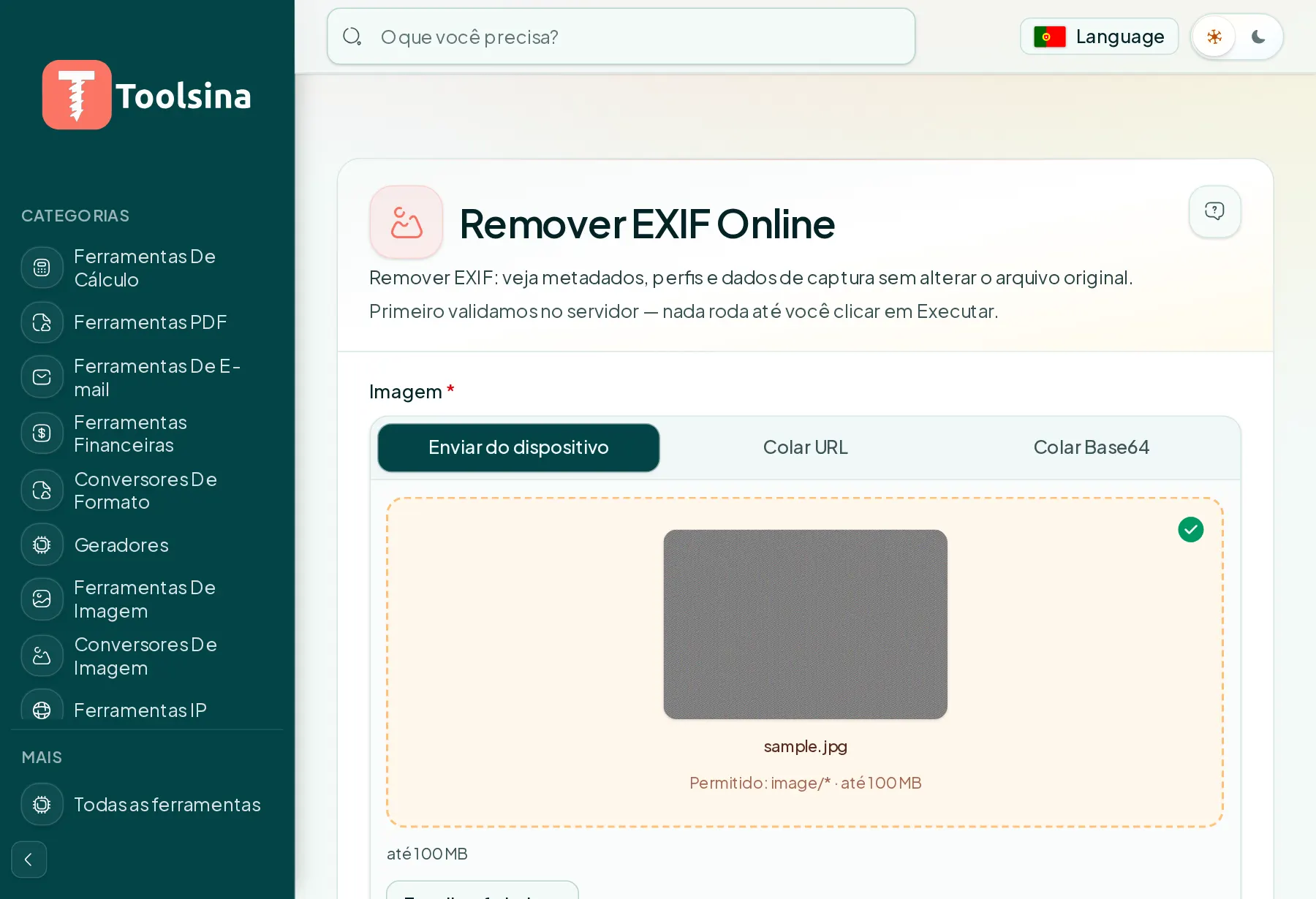 Verifique seu arquivo e ajuste as opções — Como remover dados EXIF (metadados) de uma foto