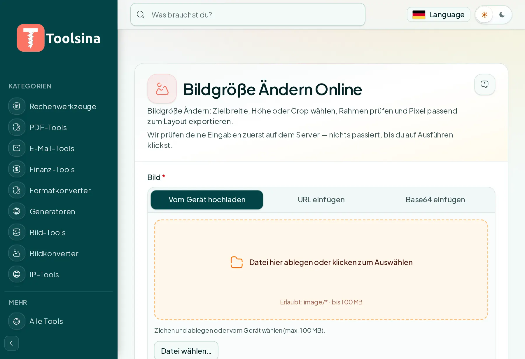 Öffnen Sie das Tool und laden Sie Ihre Datei hoch — So ändern Sie die Größe eines Bildes (kostenlos, online)