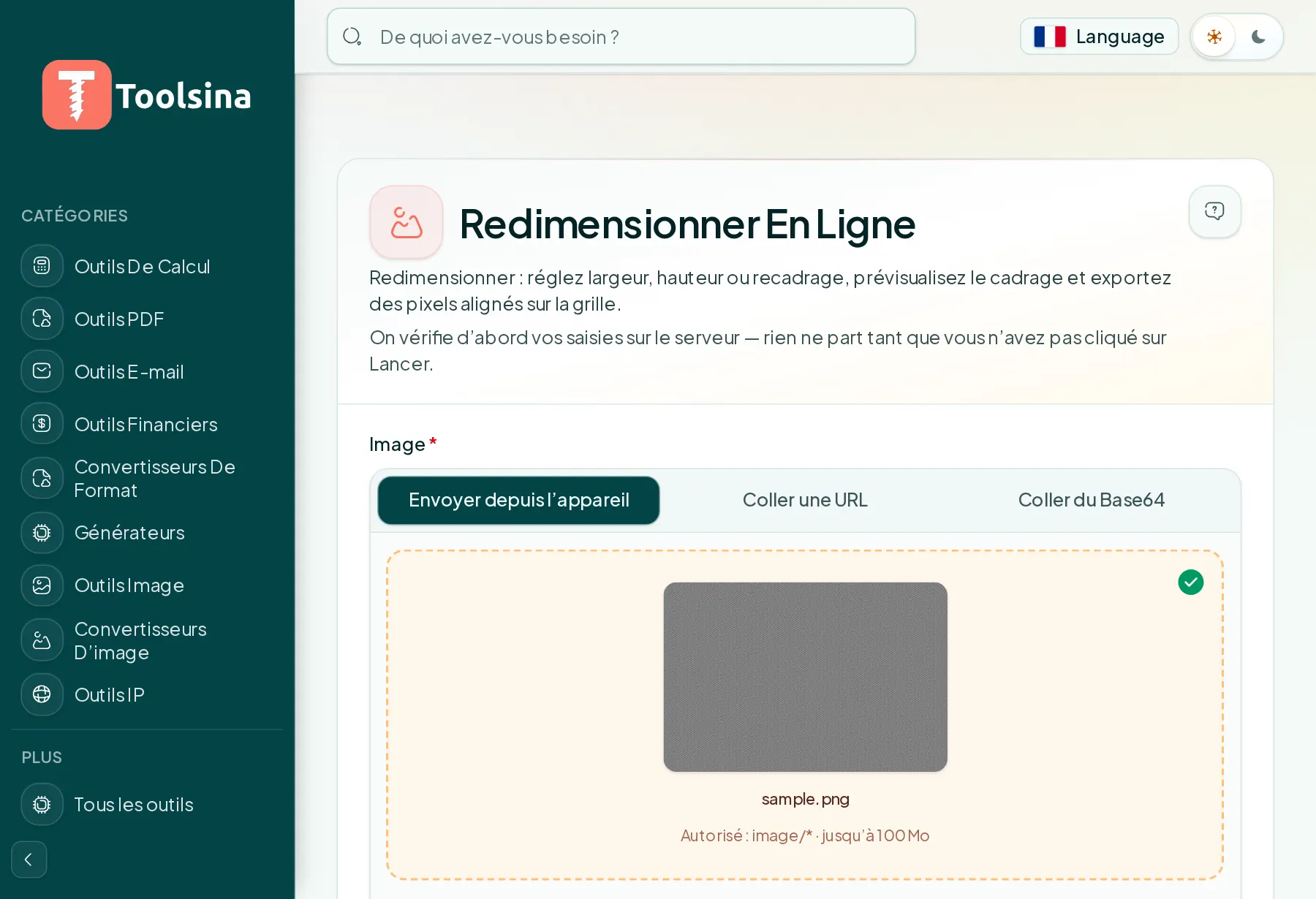 Vérifiez votre fichier et réglez les options — Comment redimensionner une image (gratuit, en ligne)