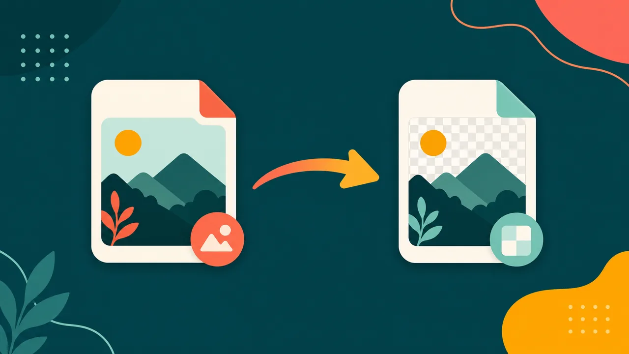 Illustration of a JPG image file converting into a PNG file