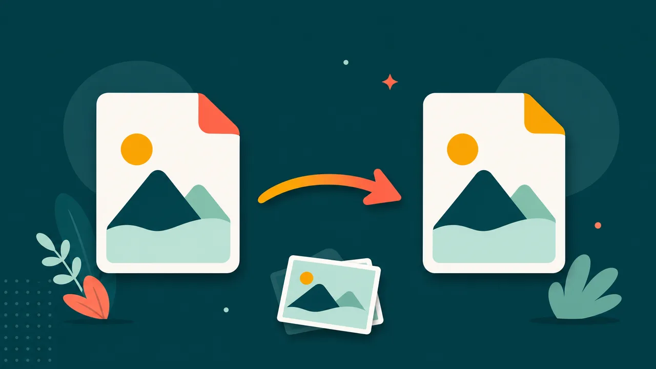 Illustration of a PNG image file converting into a JPG file
